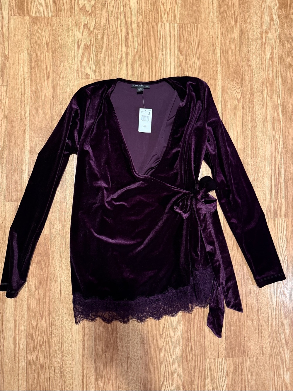 Velvet Maternity Wrap Long-Sleeve Chemise - Deep Plum